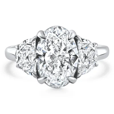Pompeii3 Certified 4.40ct Oval & Half Moon Diamond Engagement Ring White Gold Lab Grown