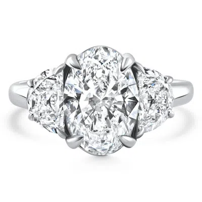 Pompeii3 Certified 4.40ct Oval & Half Moon Diamond Engagement Ring White Gold Lab Grown