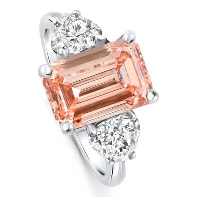 Pompeii3 Certified 4.44ct Fancy Vivid Pink Diamond Engagement Ring Gold Lab Grown Size: 5 In Metallic