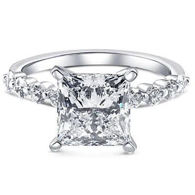 Pompeii3 Certified 4.59ct Princess Cut Diamond Engagement Ring White Gold Lab Grown In Silver
