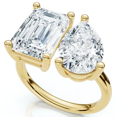 Pompeii3 Certified 4.60ct Pear & Emerald Toi Et Moi Diamond Ring 14k Gold Lab Grown