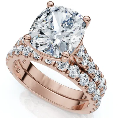 Pompeii3 Certified 4ct Cushion Diamond Engagement Wedding Ring Set 14k Gold/pt Lab Grown In Pink