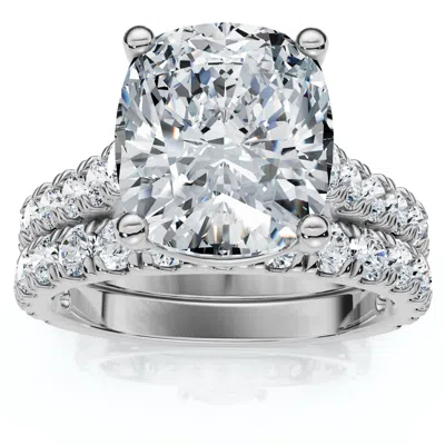 Pompeii3 Certified 4ct Cushion Diamond Engagement Wedding Ring Set 14k Gold/pt Lab Grown In Metallic