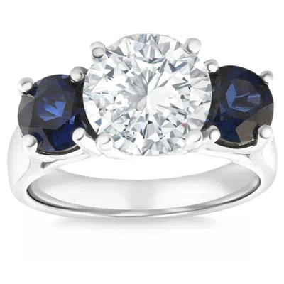 Pompeii3 Certified 4ct Diamond Blue Sapphire Engagement Ring 14k Gold Lab Grown Size: 6.5 In Metallic