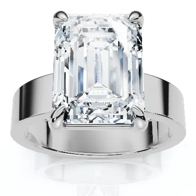 Pompeii3 Certified 4ct Emerald Diamond Cigar Band Engagement Ring Lab Grown In Silver