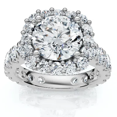 Pompeii3 Certified 4ct Lab Grown Cushion Halo Diamond Engagement Ring 14k Gold/platinum In Brown