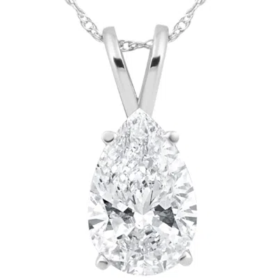 Pompeii3 Certified 4ct Pear Shape Solitaire Lab Grown Diamond Pendant White Gold Necklace In Silver