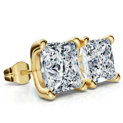 Pompeii3 Certified 4ct Princess Cut Martini Studs 14k Gold Lab Grown In Silver