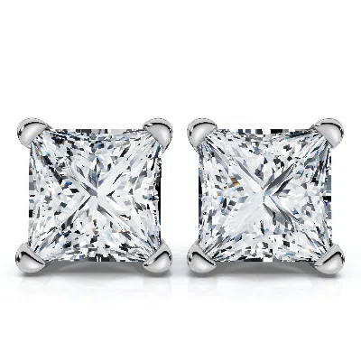 Pompeii3 Certified 4ct Princess Cut Martini Studs 14k Gold Lab Grown In Metallic