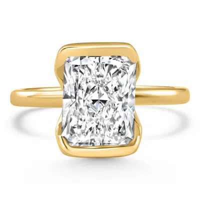 Pompeii3 Certified 4ct Radiant Cut Diamond Bezel Engagement Ring Yellow Gold Lab Grown