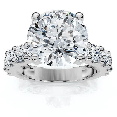 Pompeii3 Certified 4ct Round Cut Diamond Accent Engagement Ring 14k Gold Lab Grown In Metallic