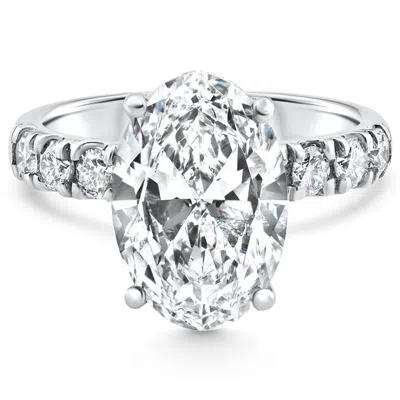 Pompeii3 Certified 5.28ct Oval Diamond Side Halo Engagement Ring 14k White Gold Lab Grown In Silver