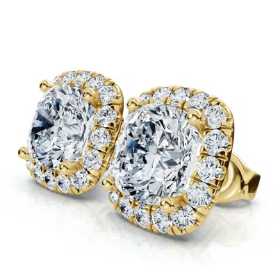 Pompeii3 Certified 5.80ct Cushion Cut Diamond Halo Studs 14k Gold Women's Earrings In Brown