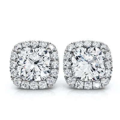 Pompeii3 Certified 5.80ct Cushion Cut Diamond Halo Studs 14k Gold Women's Earrings Size: 1/2" Wide In White