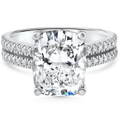 Pompeii3 Certified 5.84ct Cushion Cut Diamond Engagement 14k White Gold Lab Grown In Silver