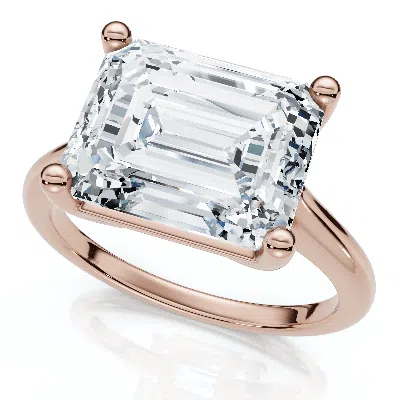 Pompeii3 Certified 5ct Emerald Cut Lab Grown Diamond Solitaire East West Engagement Ring In Gold