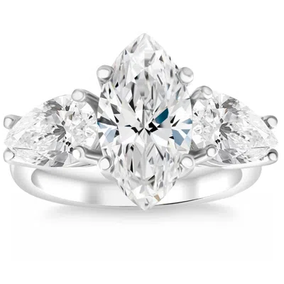 Pompeii3 Certified 5ct Tw Marquise & Pear Three Stone Engagement Ring 14k Gold Lab Grown In Multi
