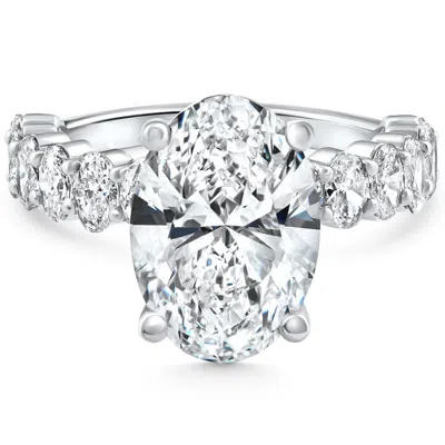 Pompeii3 Certified 6.51ct Oval Diamond Side Stone Engagement 14k White Gold Lab Grown In Silver