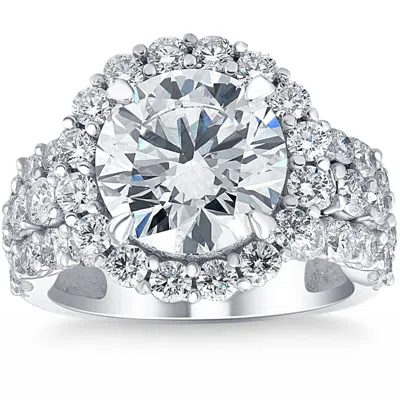 Pompeii3 Certified 6.60ct Diamond Halo Engagement Ring Lab Grown In 14k White Gold In Silver