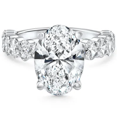 Pompeii3 Certified 6ct Oval Diamond Side Stone Engagement 14k White Gold Lab Grown Size: 7 In Metallic