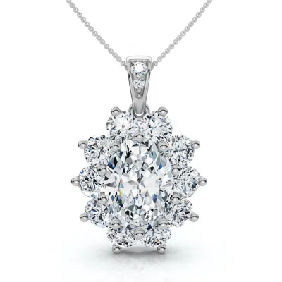 Pompeii3 Certified 8 1/2ct Oval Diamond Pendant 14k Gold Lab Grown 1.25" Tall In White