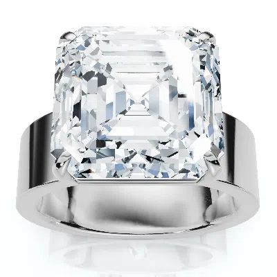Pompeii3 Certified 8ct Asscher Cut Cigar Band Solitaire Diamond Engagement Ring Lab Grown In Silver