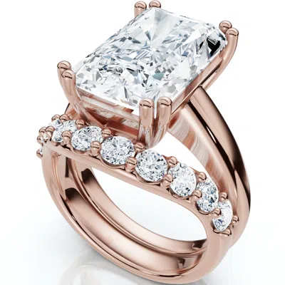 Pompeii3 Certified 8ct Radiant Cut Diamond Engagement Ring Set 14k Gold Lab Grown In Pink