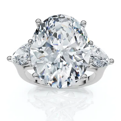 Pompeii3 Certified 9 1/2ct Oval Three Stone Diamond Engagement Ring 14k Gold Lab Grown In Silver