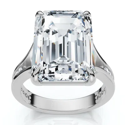 Pompeii3 Certified 9.20ct Emerald Cut Sam Diamond Engagement Ring 14k Gold/pt Lab Grown In Silver