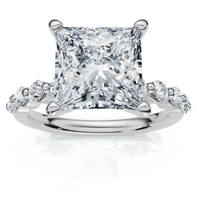 Pompeii3 Certified Monica Princess Cut 3 1/2ct Diamond Engagement Ring 14k Gold Lab Grown In Silver