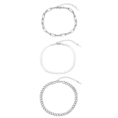 Pompeii3 Cinthia Anklet 3 Piece Set Silver Plated 9" With 2" Extender In White