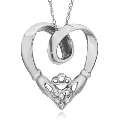 Pompeii3 Claddagh Diamond Pendant 10k White Gold In Silver