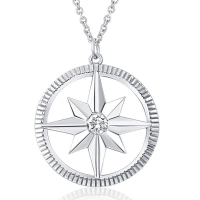 Pompeii3 Compass Diamond Solitaire Pendant 14k White Gold Women's Necklace In Multi