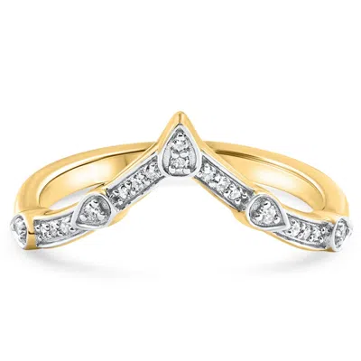 Pompeii3 Curved V Shape Diamond Wedding Anniversary Guard Engagement Ring Gold Lab Grown In Multi