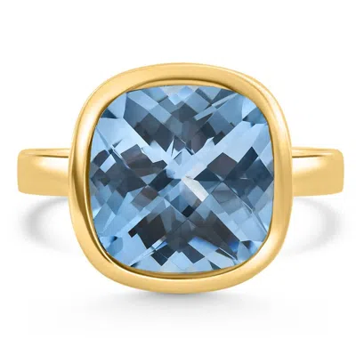 Pompeii3 Cushion Blue Topaz Alexa Bezel Ring 14k Yellow Gold In Black
