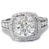 POMPEII3 CUSHION DOUBLE HALO ROUND LAB DIAMOND 2 CARAT ENGAGEMENT RING 14K WHITE GOLD SIZE SELECTABLE