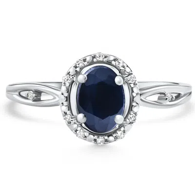 Pompeii3 Dark Blue Oval Sapphire White Gold Diamond Ring Size: 6.5 In Multi