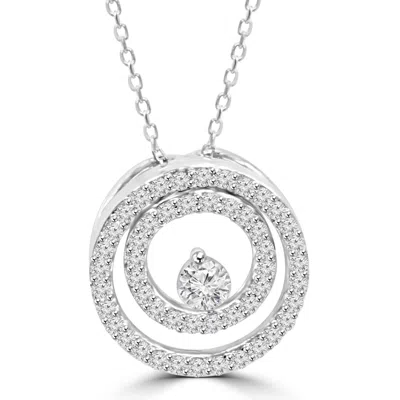 Pompeii3 Diamond 1/2 Ct Double Circle Solitaire Pendant 14k White Gold 18" Chain In Multi