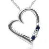 Pompeii3 Diamond & Blue Sapphire Heart Pendant 3-stone 14k White Gold With 18" Chain In Multi