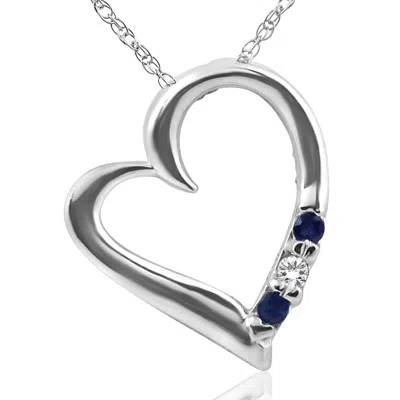 Pompeii3 Diamond & Blue Sapphire Heart Pendant 3-stone 14k White Gold With 18" Chain In Multi