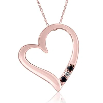 Pompeii3 Diamond & Blue Sapphire Heart Pendant 3-stone Rose Gold With 18" Chain In Black