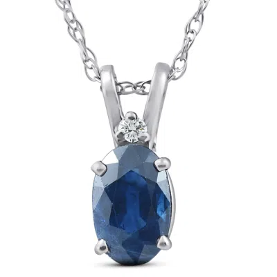 Pompeii3 Diamond & Blue Sapphire Oval Shaped Solitaire Pendant 14k White Gold & 18" Chain In Multi