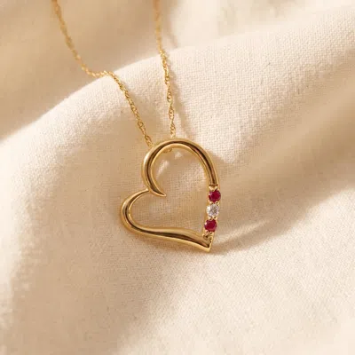 Pompeii3 Diamond & Ruby Heart Pendant 3-stone 10k Yellow Gold With 18" Chain