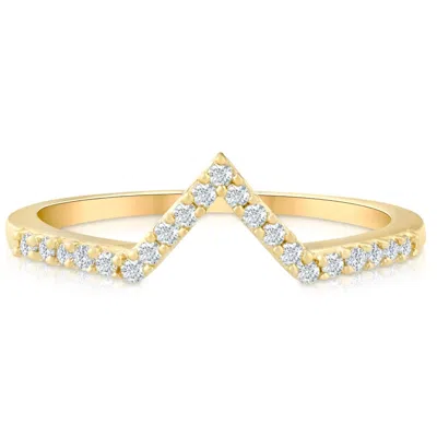 Pompeii3 Diamond Curved V Shape Wedding Ring Women's Stackable Wedding Band Yellow Gold In Silver