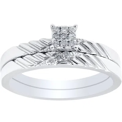 Pompeii3 Diamond Engagement Matching Wedding Ring Set 14k White Gold In Silver