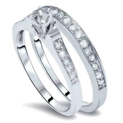 Pompeii3 Diamond Engagement Mount Matching 14k Wedding Ring Set In Silver