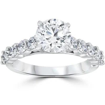 Pompeii3 Diamond Engagement Ring 2 Carat Round Cut Solitaire 14k White Gold Enhanced In Silver