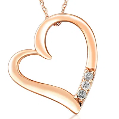 Pompeii3 Diamond Heart Pendant Necklace 18" 3-stone 10k Rose Gold In Metallic