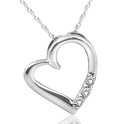 Pompeii3 Diamond Heart Pendant Necklace 3-stone 10k White Gold In Silver