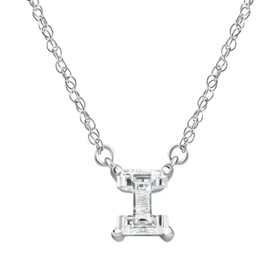 Pompeii3 Diamond "i" Initial Pendant 18" Necklace 14k White Gold Lab Grown In Silver